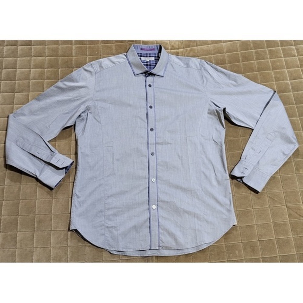 TED BAKER Merci Shirt Size 4 (Large) L/S Geo Print Button Shirt Blue